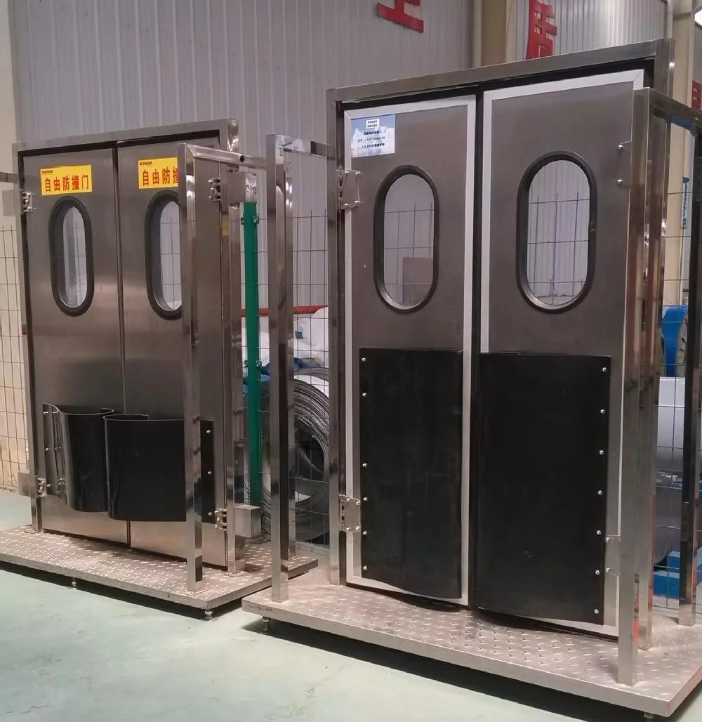 Industrial free door for slaughterhouse, double swing door design, stainless steel panel