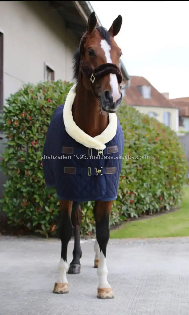Navy Horse Rug/blanket Quilted With Fur Sheep Skin Dark Brown Color