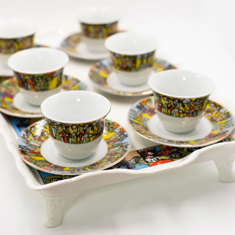 90ml Customized Print Eritrean Ethiopian Coffee Cups Coffee Cup and Saucers Ceramic Porcelain