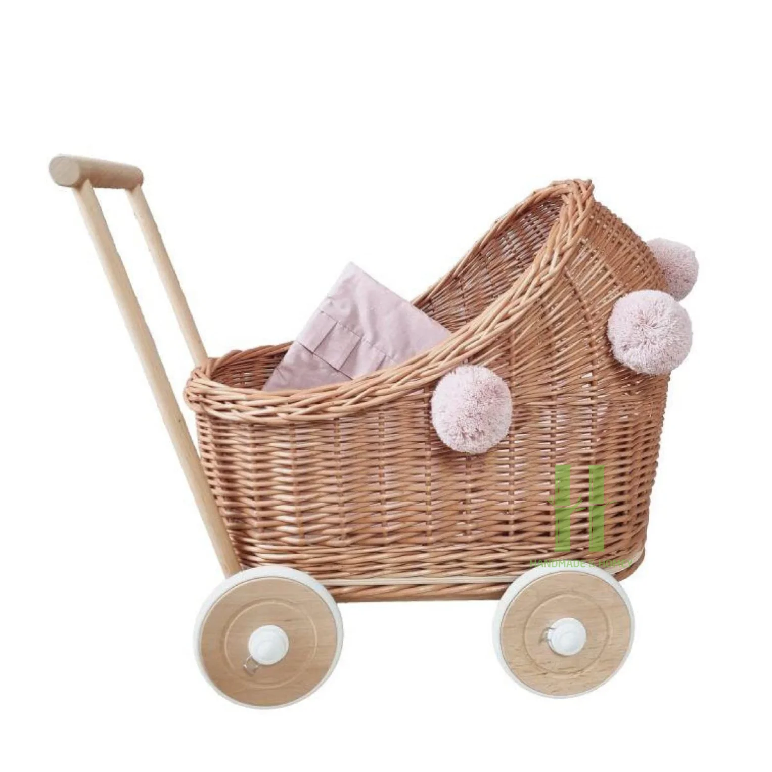 Elegant Rattan Baby Doll Stroller Customized Wicker Doll Pram Handwoven Rattan Baby Stroller