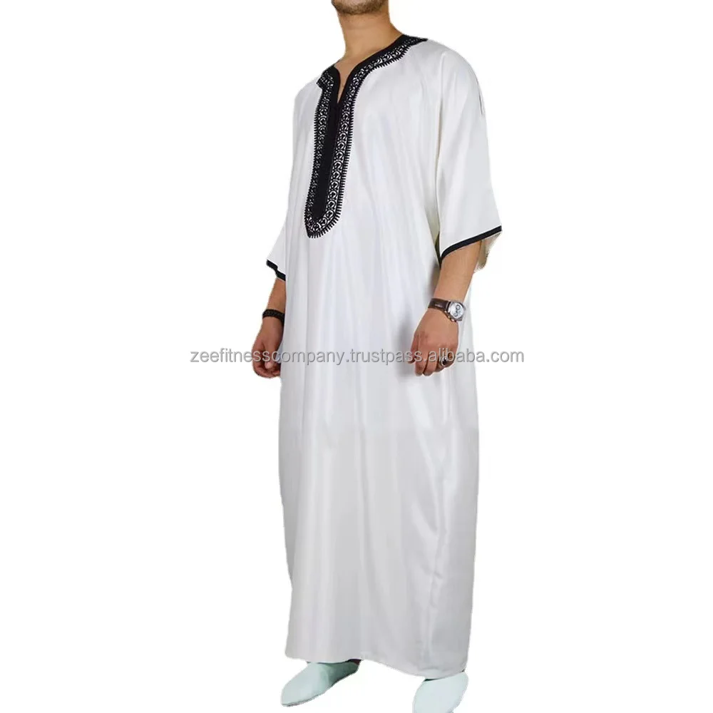 Men Kaftan Menmen Muslim Men Zip Thobe Long Sleeve Solid Color