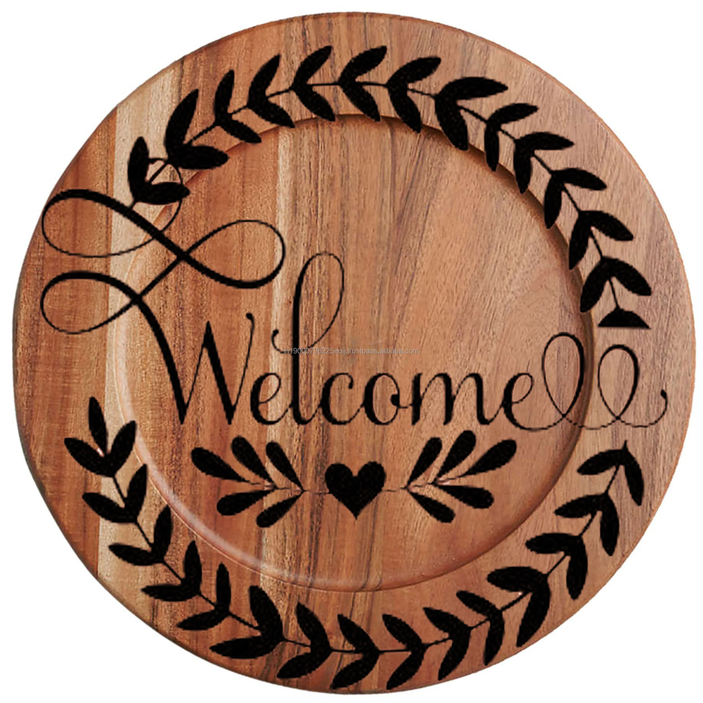 Modern Centerpiece Wooden Serving Charger Plate With White Inlay Design Thanksgiving Tableware