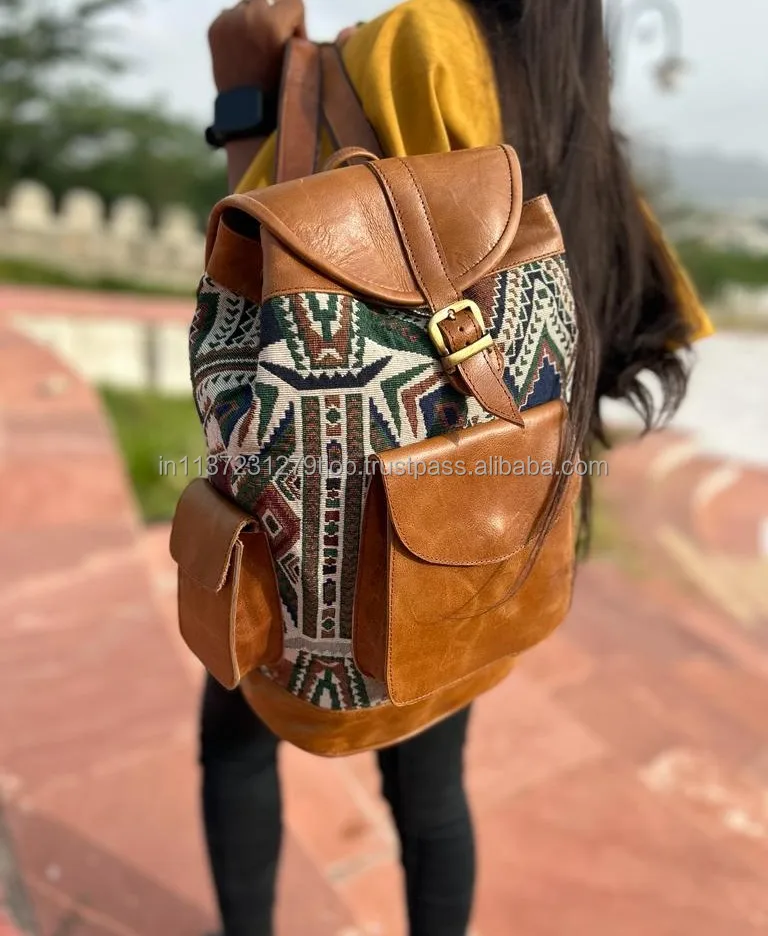 Hot Sale Jacquard Leather Handmade Backpack Real Leather Rucksack