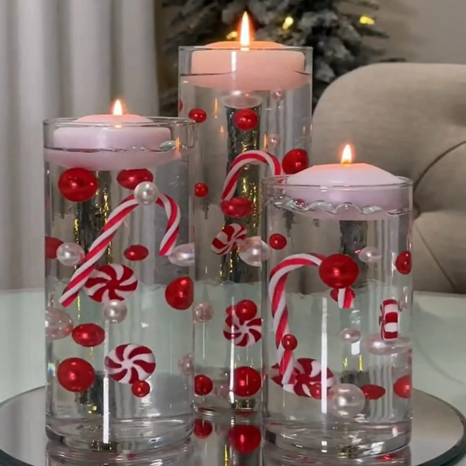 Christmas Vase Filler Decor Set Floating Pearls Santa Hat Christmas