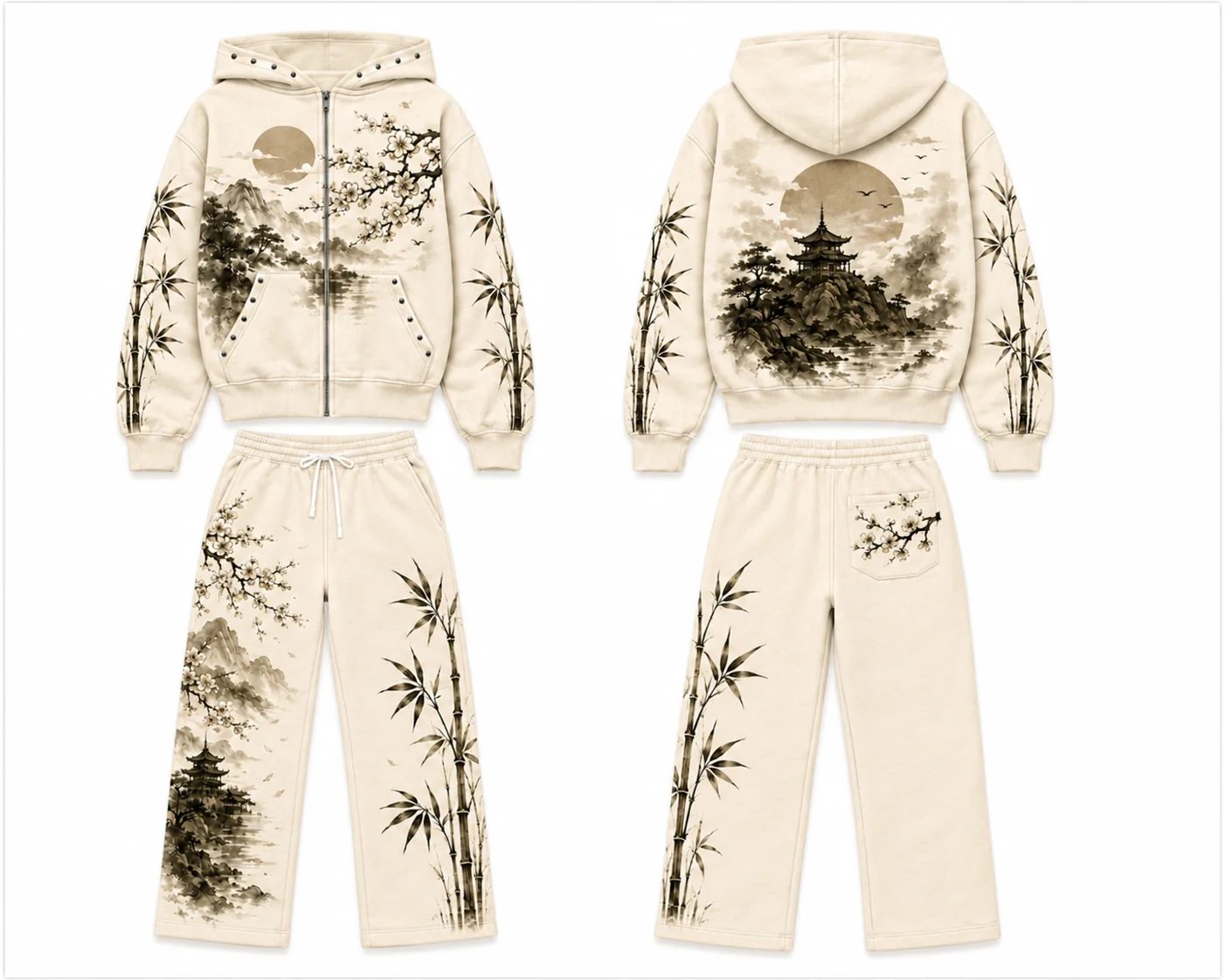 Customized Vintage Solid Streetwear Regular Fit Heavyweight Eco-Friendly Hoodie Stacked Pants Set Acid Wash Tracksuits Adults