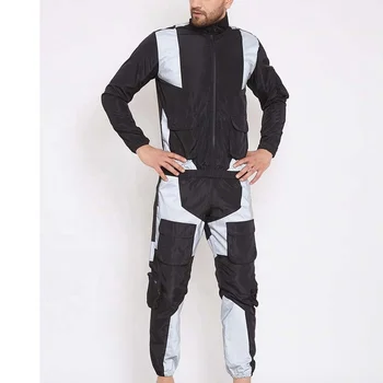 Custom blocked men high quality good tracksuit black zip up and two color front side to pocket man tracksuits set