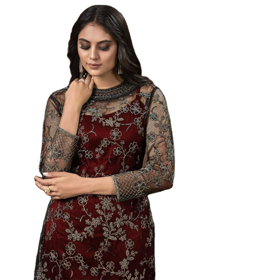 Buy D.E. DHEBI FASHION Women's Poly Crepe Straight Cut Round Neck Net Kurti  (Navy Blue_M) at Amazon.in