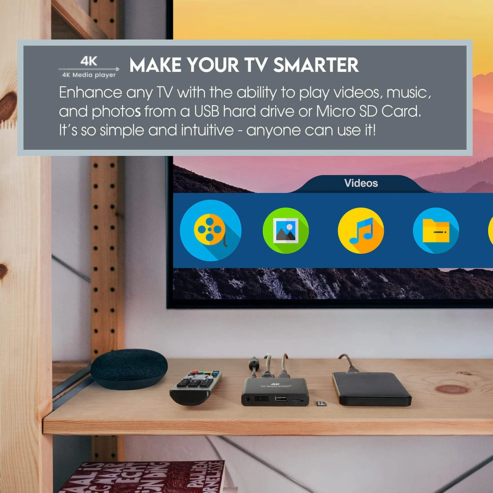 NEUMI Atom 4K Ultra-HD Digital Media Player per unità USB e schede SD - con HDMI e AV analogico, riproduzione automatica e capacità di looping
