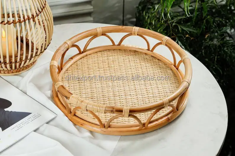 Dht Handicraft Round Rattan Serving Tray Handwoven Basket For Breakfast ...