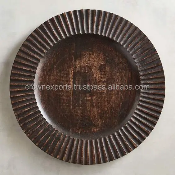 Indian Mango Wood Charger Plate Carving Design Wholesale Charger Plate