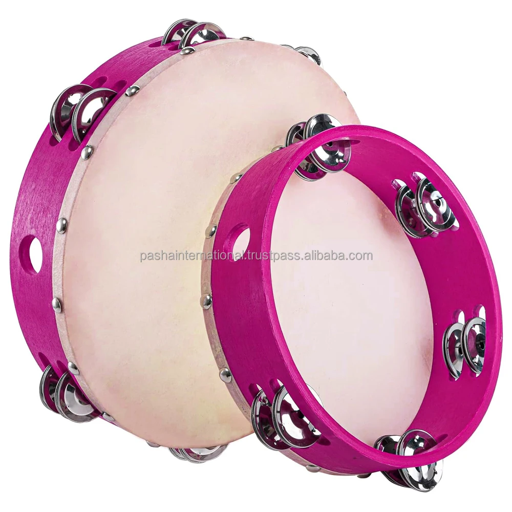 Handhold Tambourine Drum,Double Row Metal Jingle Bells Wooden