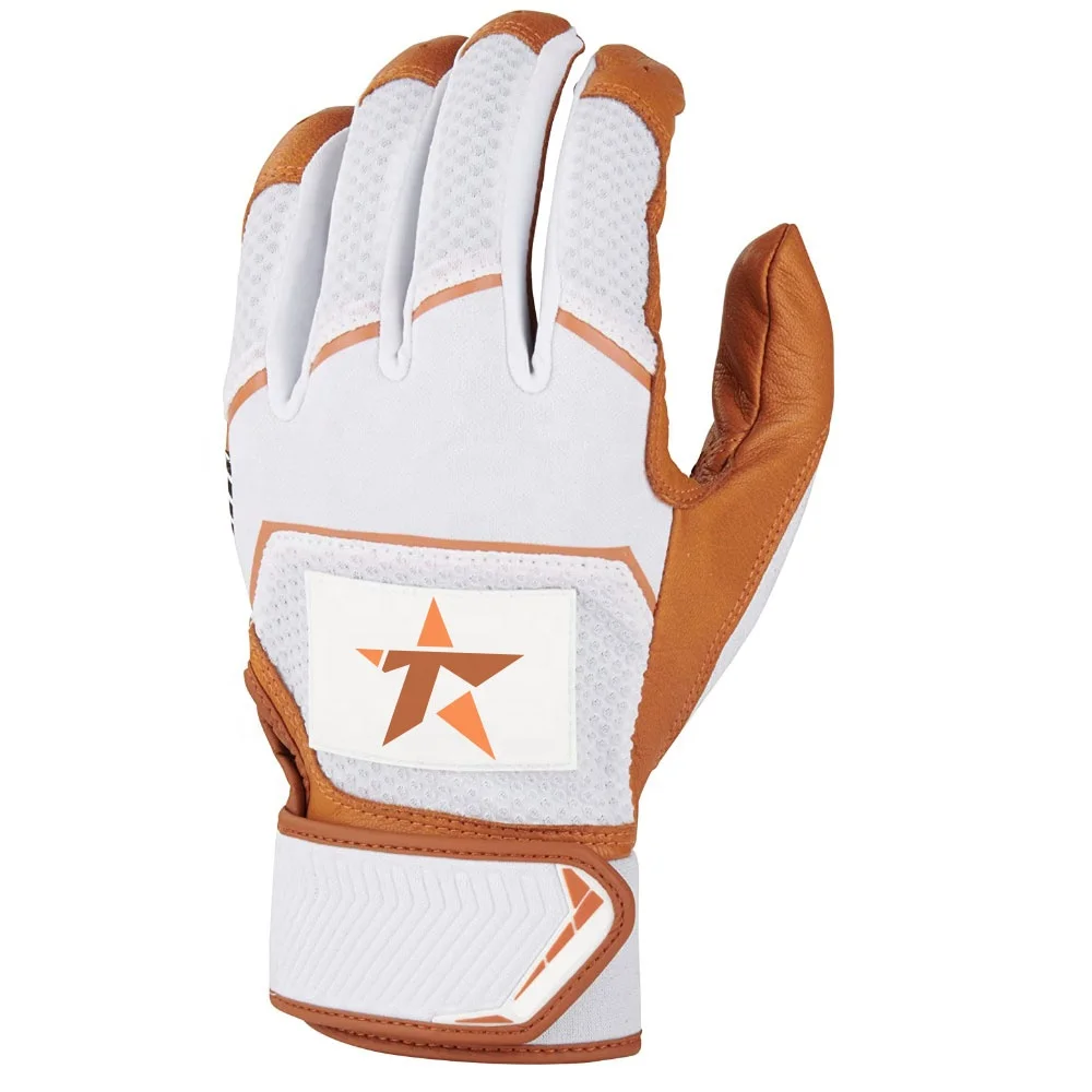 Men's Spider Baseball Batting Gloves – Full Finger Leather, White, Sizes S-3XL