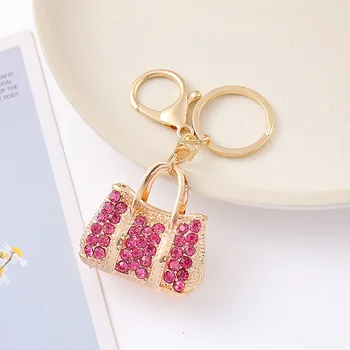 Lovely jewelry handbags water drill car key ring crystal lady bag accessories metal pendant handicrafts