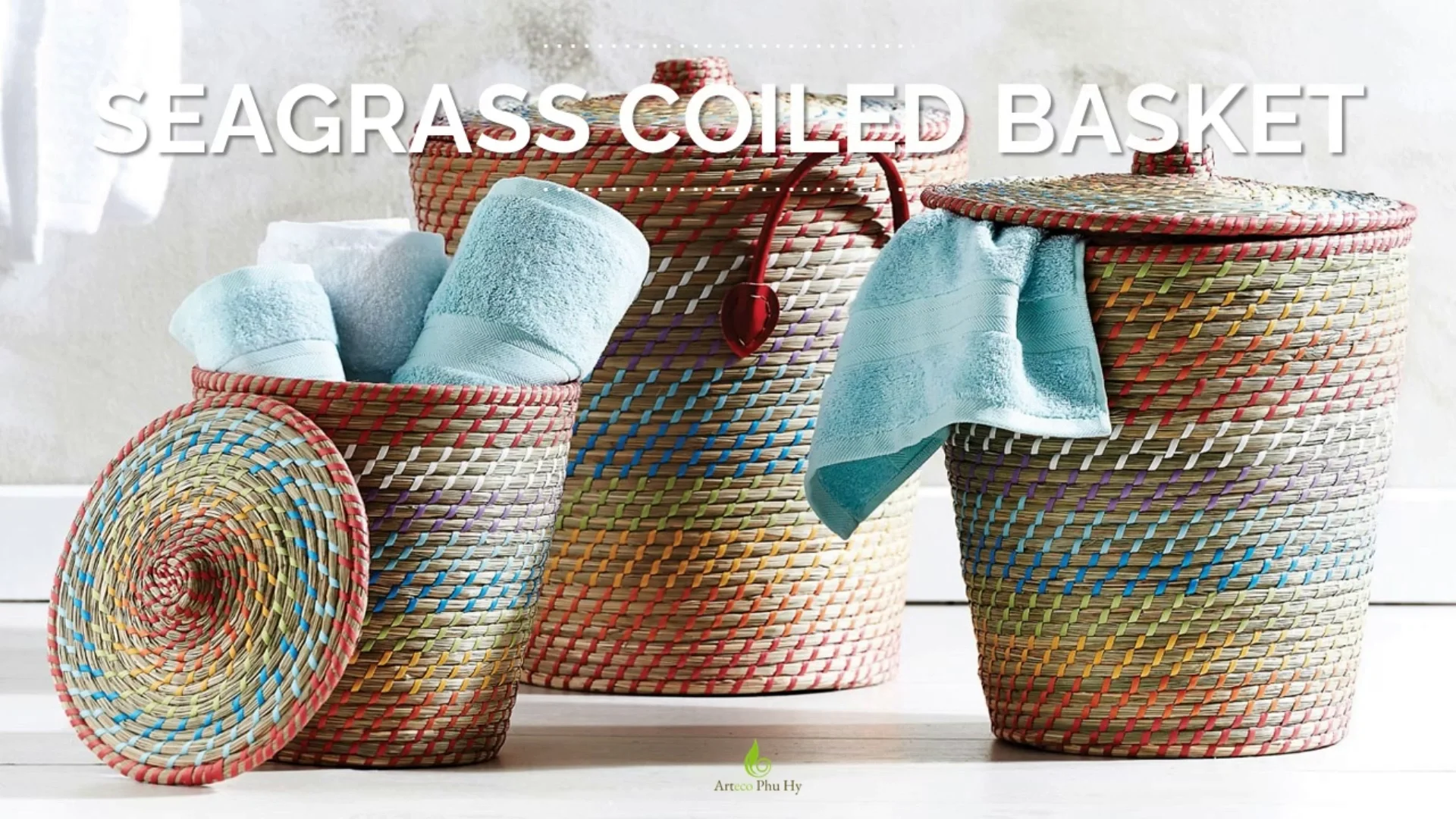 Handwoven Sustainable Sturdy Seagrass Basket With Lid And Handles