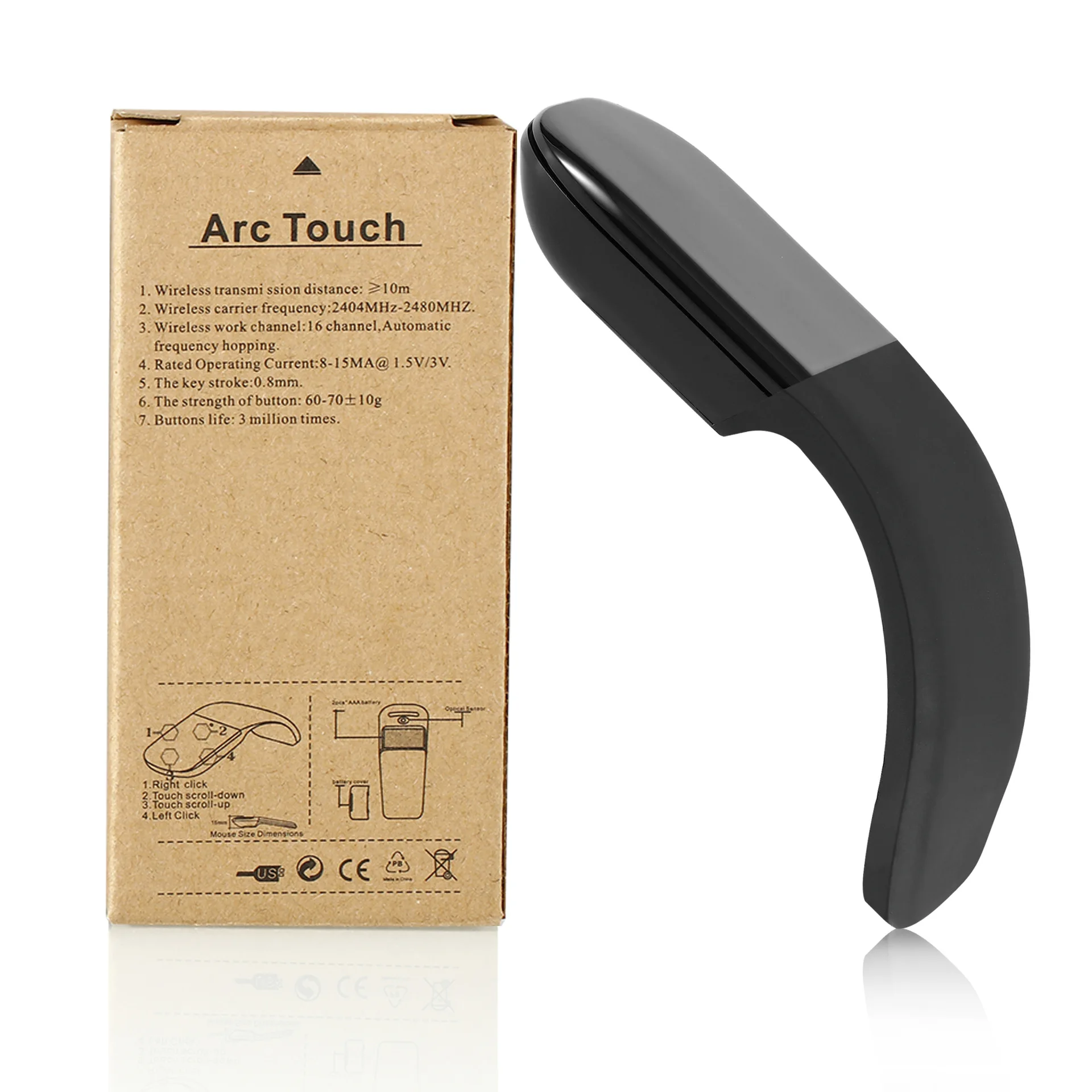 Mini 2.4GHz Foldable Arc Touch Pad Ergonomic Optical USB Receiver Mouse Wireless for PC Notebook Smart TV 3D Style