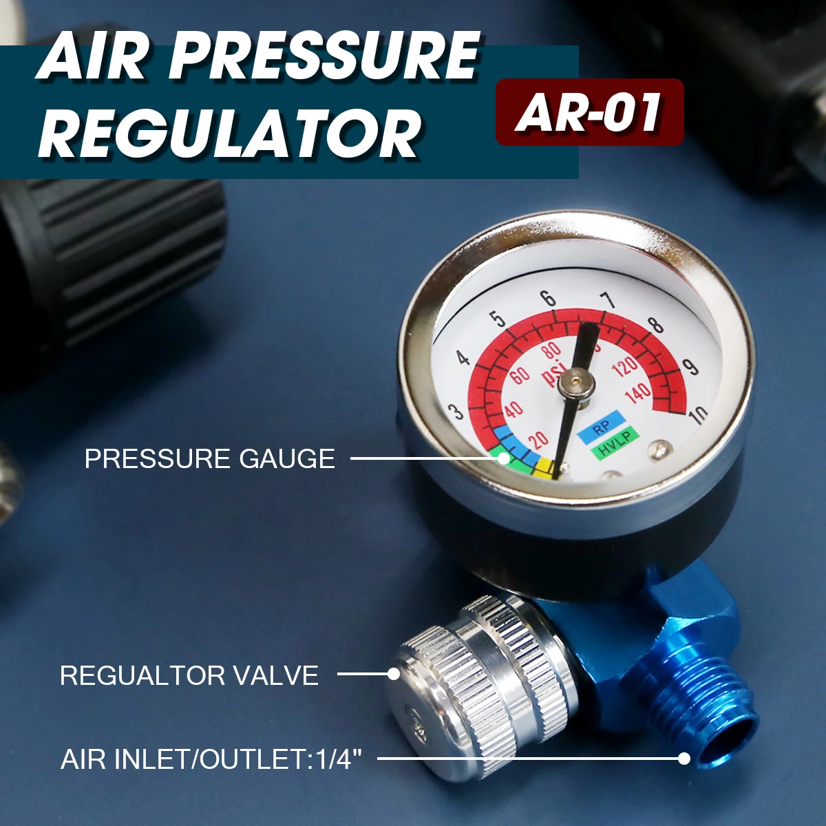 Regolatore Pressione Aria Per Pistola A Spruzzo - Manometro 0-140 Psi, Filettatura G1/4