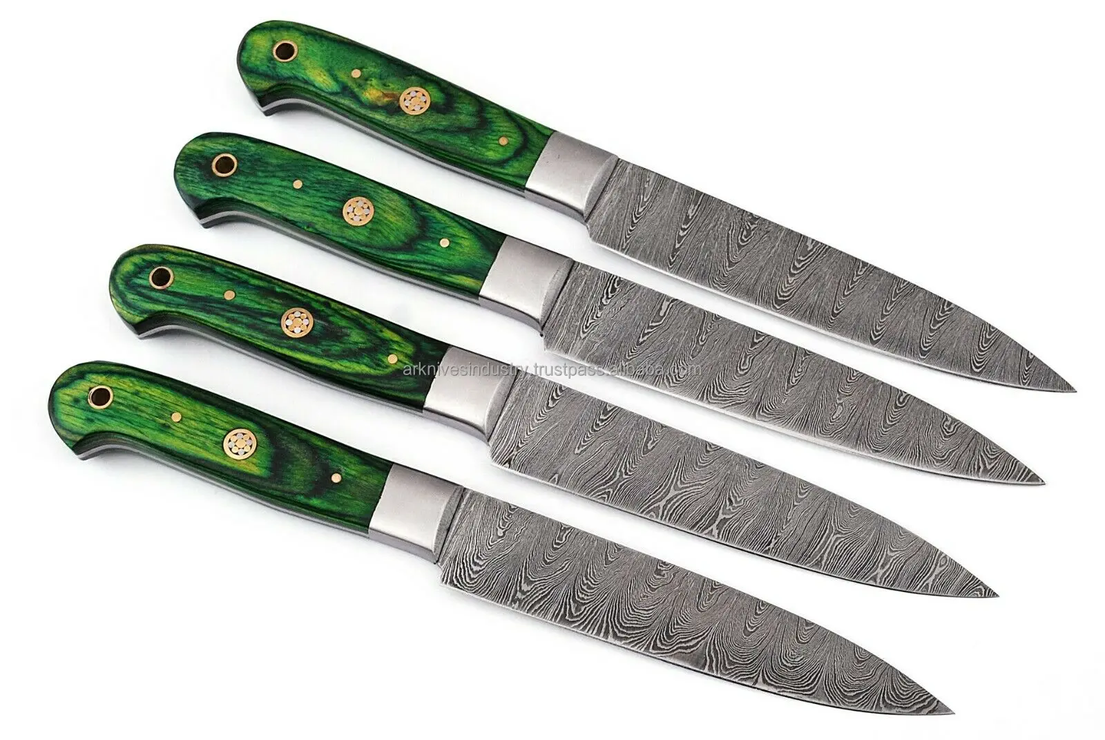 Whole Sale Damascus Steel Chef Knives Set Of 4 Pcs With Leather Sheath