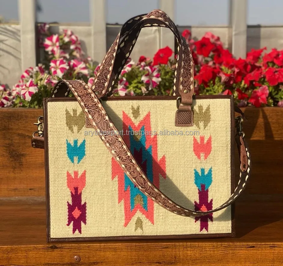 New Handmade Western Stylish Tooled Leather Saddle Blanket Tote Bags ...