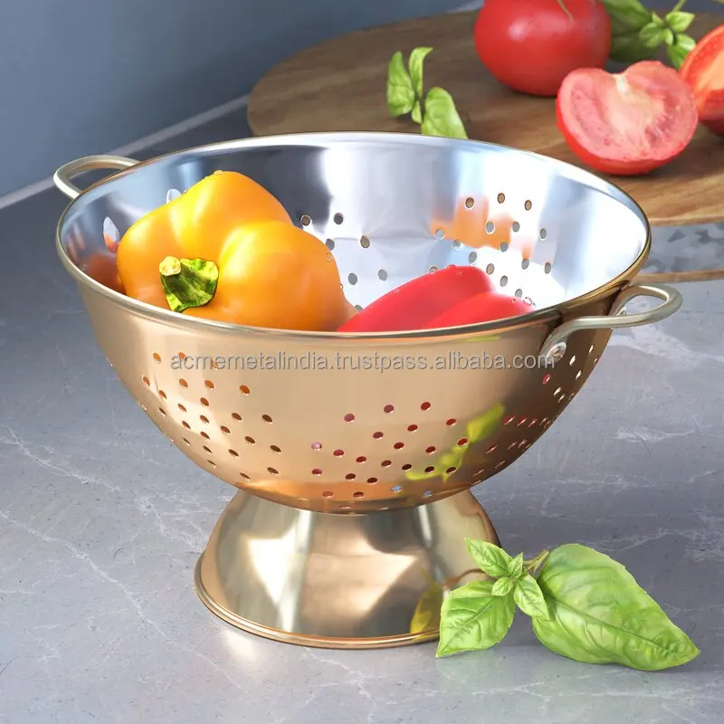 Stainless Steel Round Colander Fruits Vegetables Washing Tool Unique