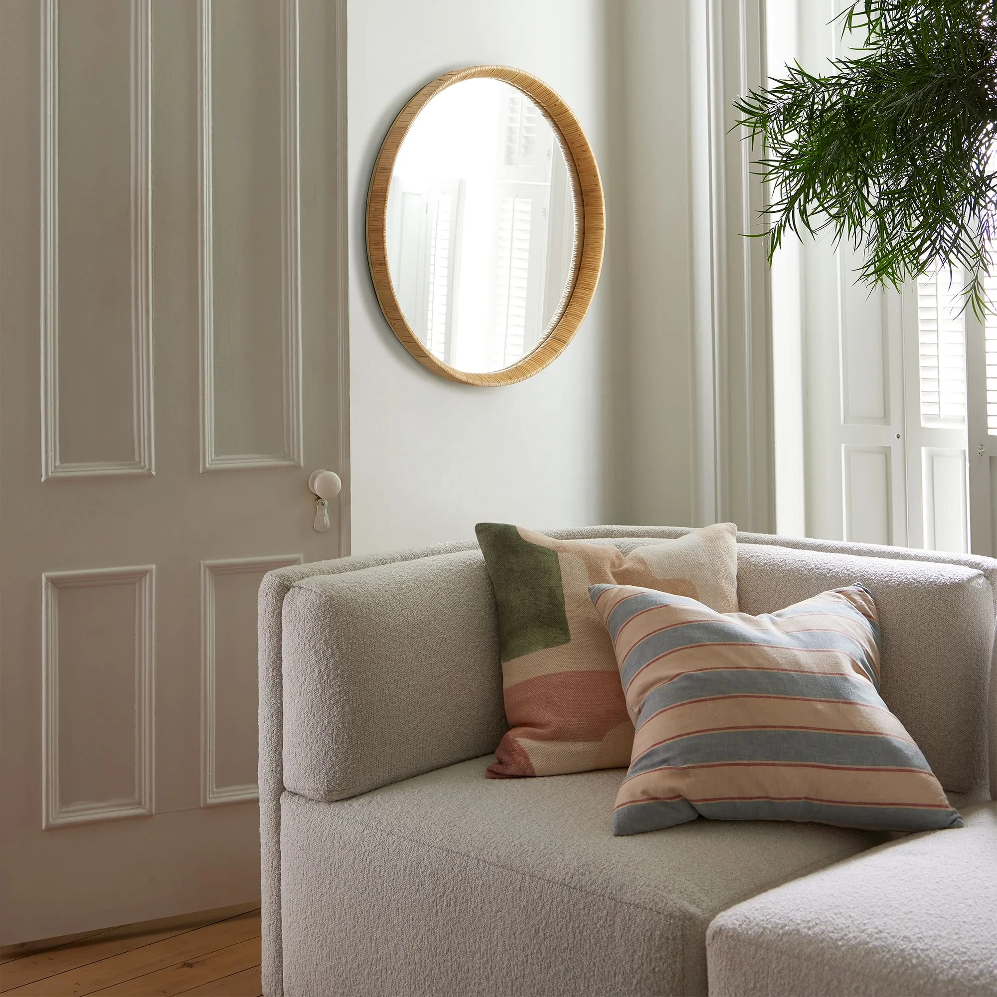 SWT 2024 Handwoven Decoration Round Rattan Frame Wall Mirror for Living ...