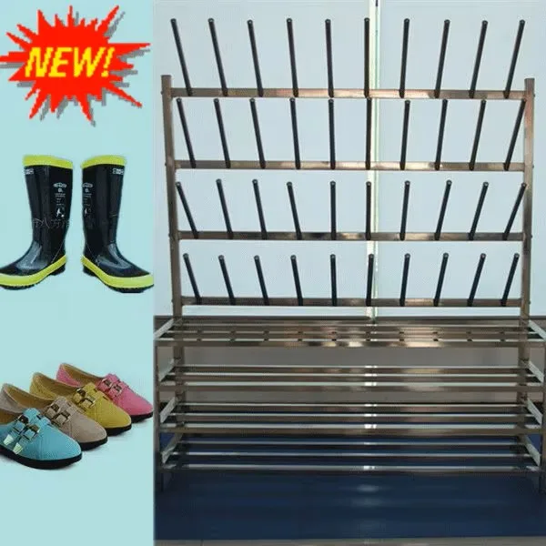 Stainless steel shoe drying rack for hygienic footwear management in food processing facilities
