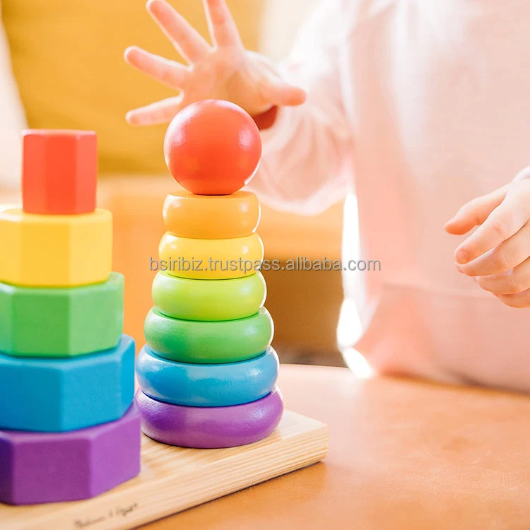 Shape Sorter and Stacking Toy Geometric Stacker Wooden Educational Toy for Babies Toddlers and Kids at Reasonable Price