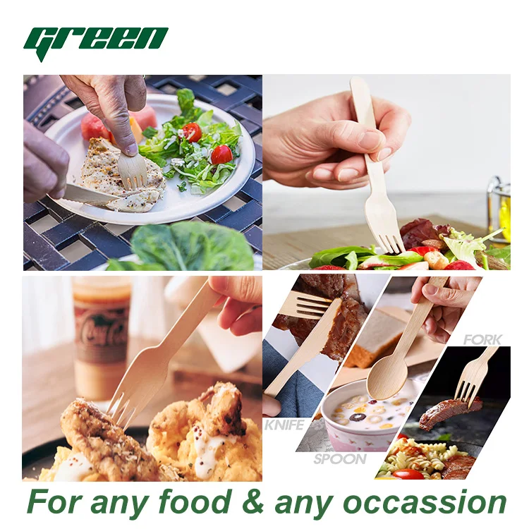 Eco Friendly Biodegradable Disposable Dinnerware Tableware Set Birch Wood Spoon and Fork Knife Set Wooden Cutlery