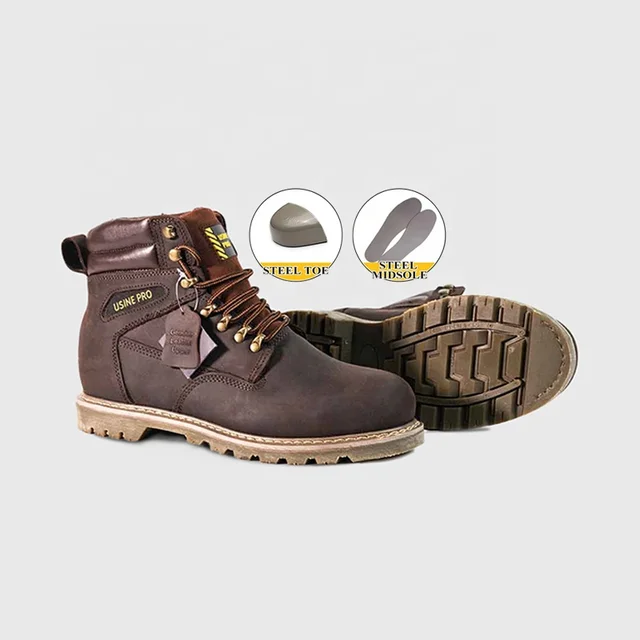 Economy Working Shoes Zapatos De Sequridad Outdoor Rubber Outsole Steel Toe Steel Plate Crazy Horse Leather Goodyear Welt Boots
