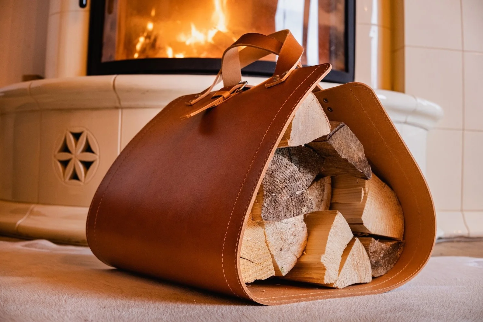 Firewood Storage Leather Firewood Carrier Campfire Tote Bag Log Home
