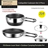 Wok 20 cm + couvercle + cuiseur vapeur [poignée pliante en acier inoxydable 316]
