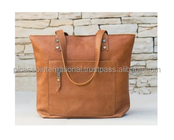 Manufacturer of Top Quality Bulk Supply Open Closure Type Cotton Fitting Women's Genuine Leather Tote Handbag for Sale