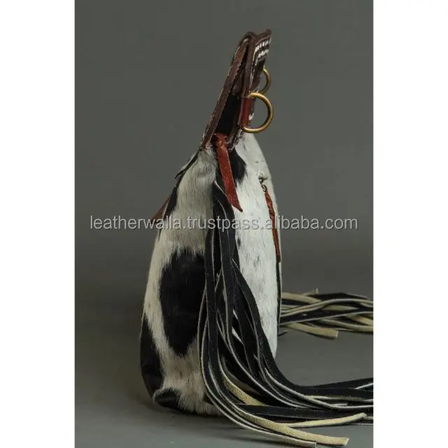 Women's Genuine Sheepskin Hobo Bag - Black Patchwork Tassel Shoulder Bag, Large Tote With Removable Strap