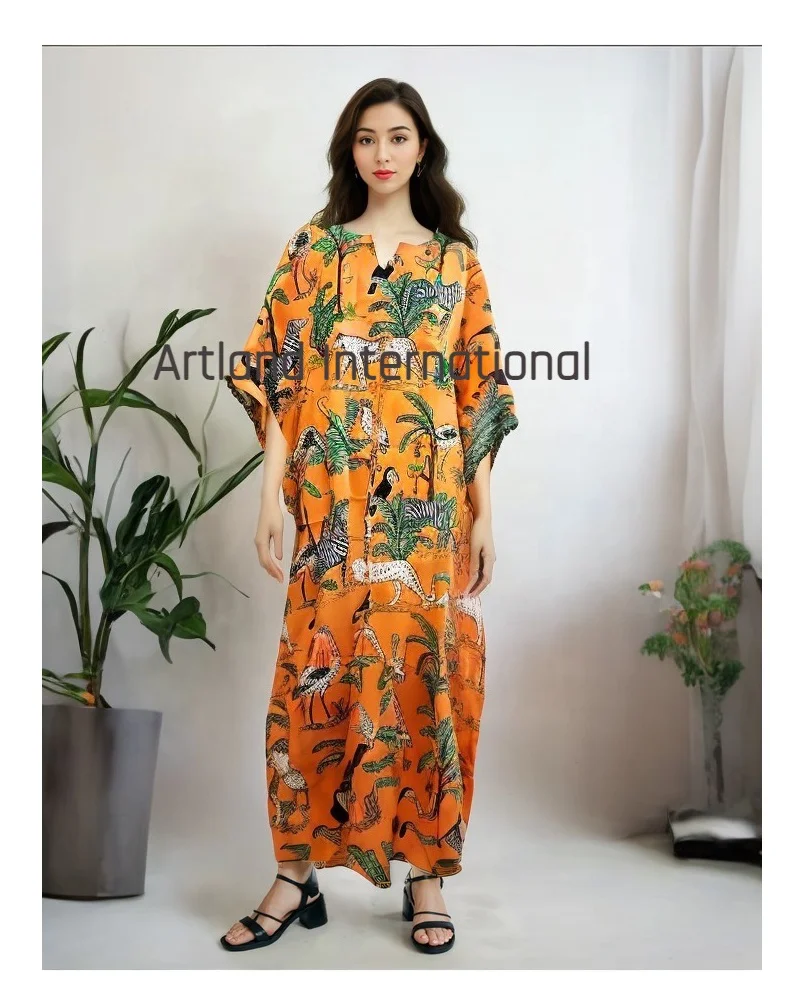 Women Wear Dress Gown Indian Handmade Farida Kahlo Kaftan Long Cotton ...