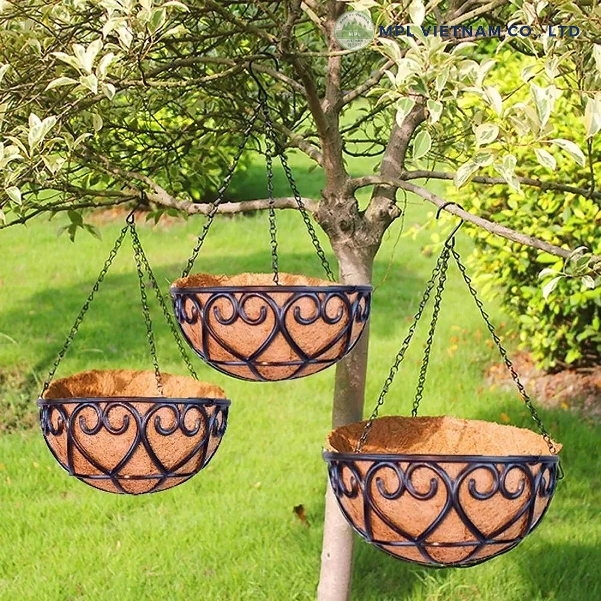 Round Steel Hanging Planter Basket Coco Coir Liner Eco-Friendly Durable for  Garden Decor Outdoor Balcony Planters