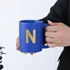 custom alphabet blue ceramic Mug (N)