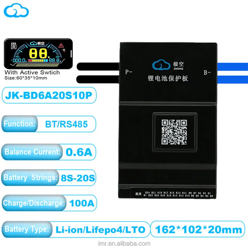 JKBMS BD6A20S 200A Lifepo4 Smart Bms Active Balancer 0.6A Li-Ion LTO Battery Jikong Bms 8s 10s 14s 16s 20s Bms  APP BT/RS485*