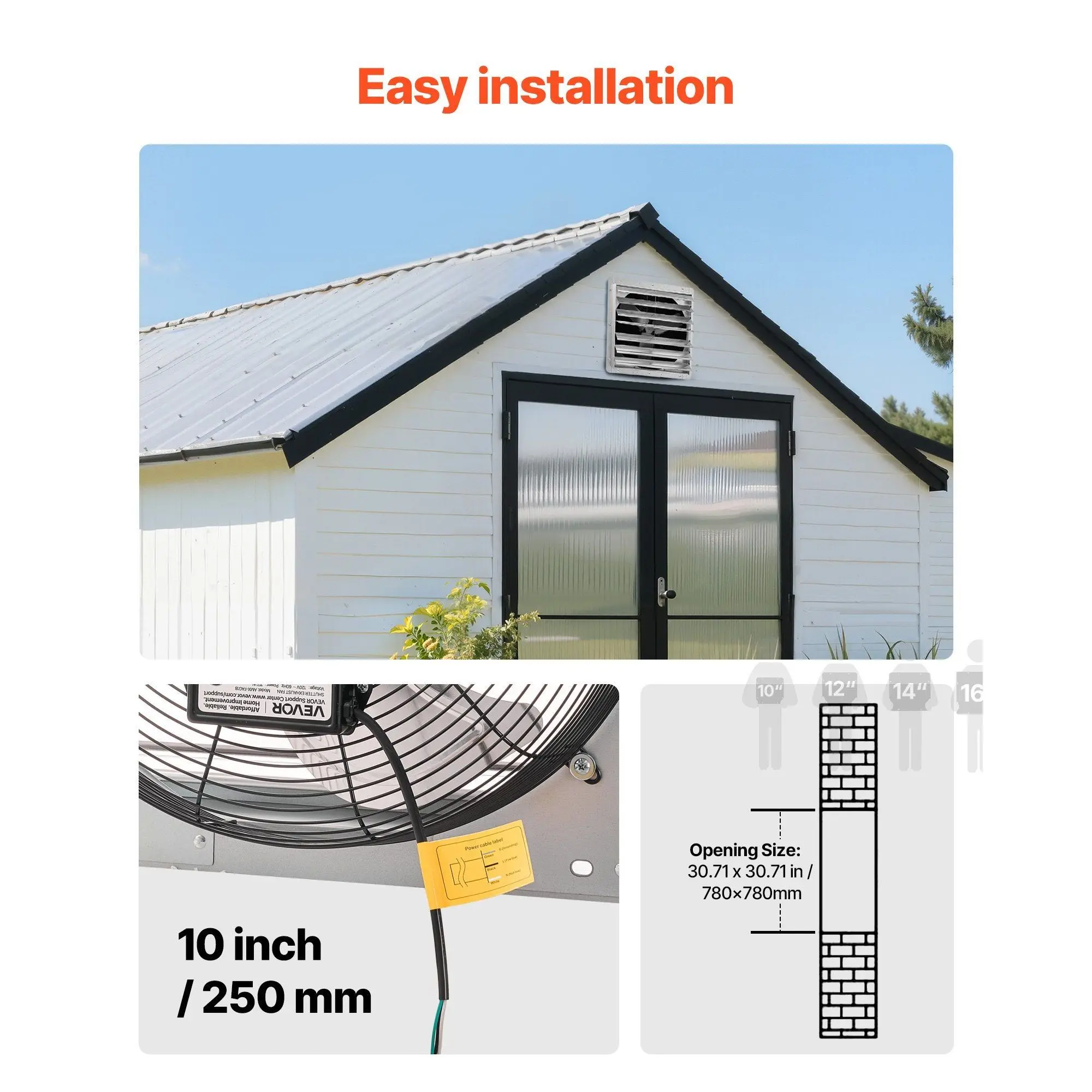 Shutter Exhaust Fan, 30-Inch, Steel, Wall - detail 12