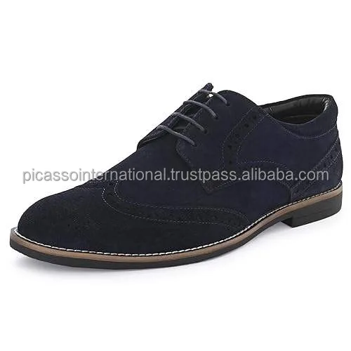 Premium Quality Anti Skid Sole & Waxed Laces Memory Foam Padded Picasso Men Suede Leather Brogue Derby Lace Up Formal Shoes