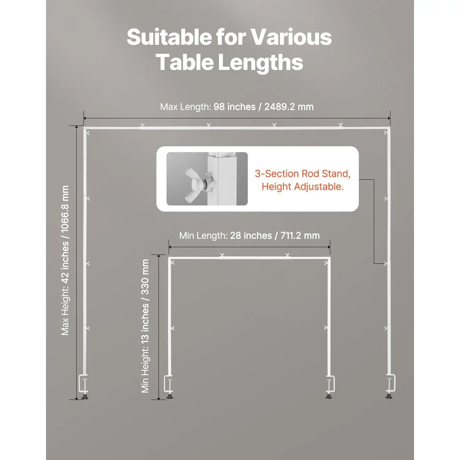 Adjustable Over-the-Table Rod Stand with Clamps 28-98 in Length Metal Party Tableware & Decorations - Image 3