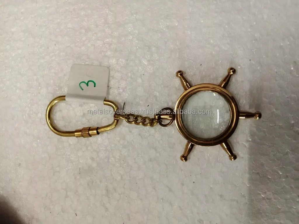 Nautical Wheel Steering Magnifying Glass Keychain, Ship Wheel Maritime Keyring Novelty Decorative Accessory
