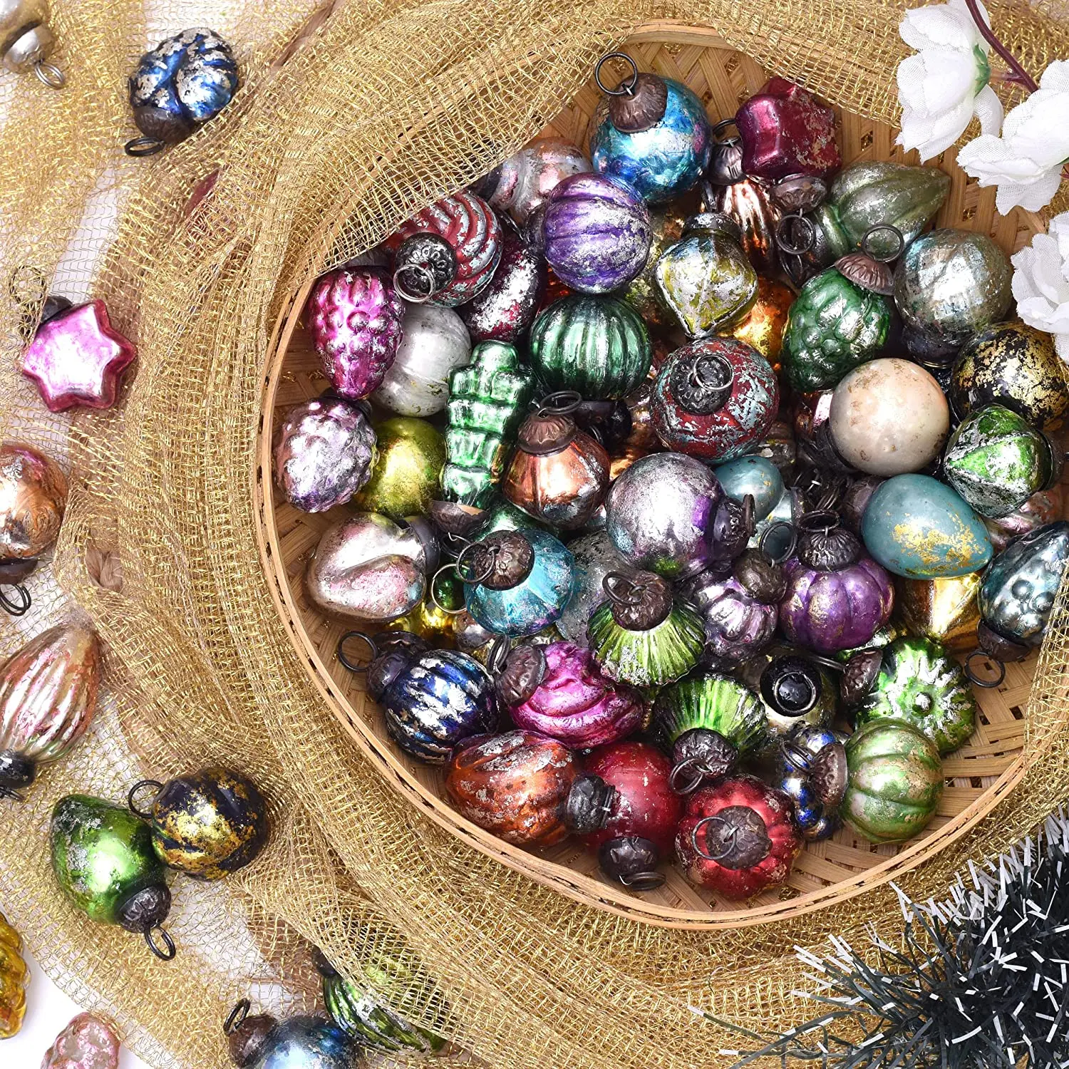 Wholesale Glass Multicolor Distressed Christmas Tree Ornaments Balls X Mas New Year Eve Decoration Gift GSET-598