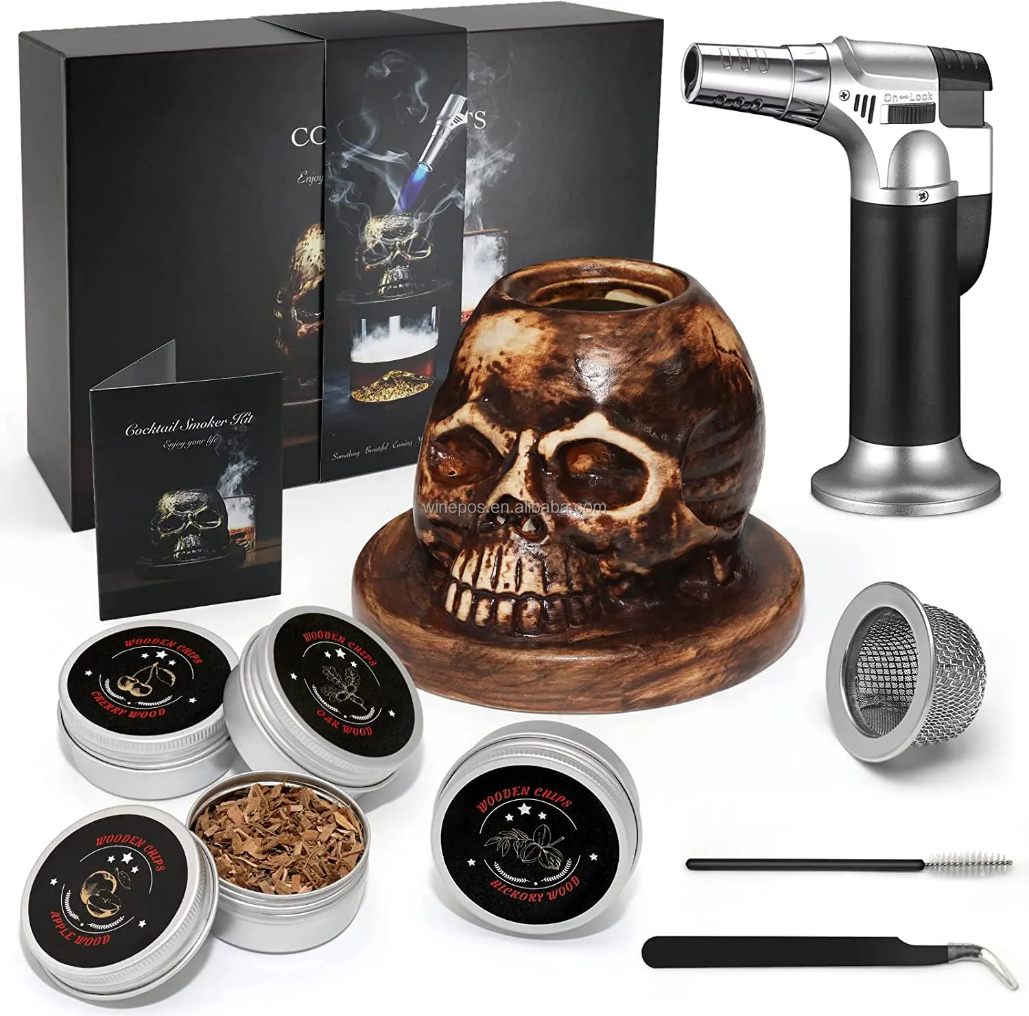 Cocktail Smoker Kit With Torch & 4 Flavors Wood Smoker Chips,Ceramics