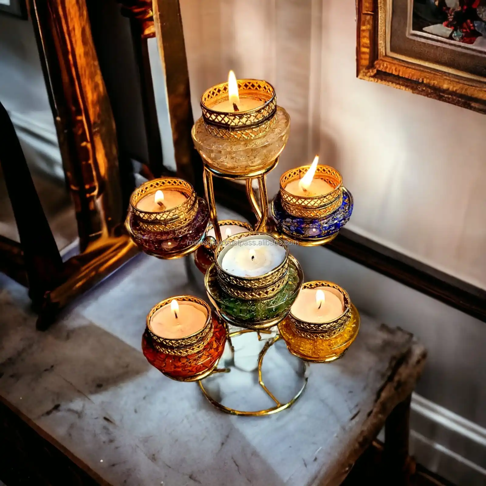 2024 Seven Chakras Orgonite Candle Holder With A Stand For Home Decoration Gift In Wholesale 7