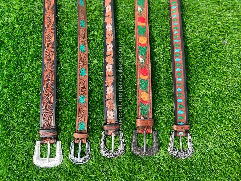 New Arrival Genuine Leather Western Hand Tooled And Hand Painted Floral