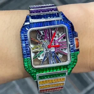 New Arrival 2026 Automatic Mechanical Square 40mm Luxury Antique Business Watch with Diamond Dial Iced Out ETA Movement