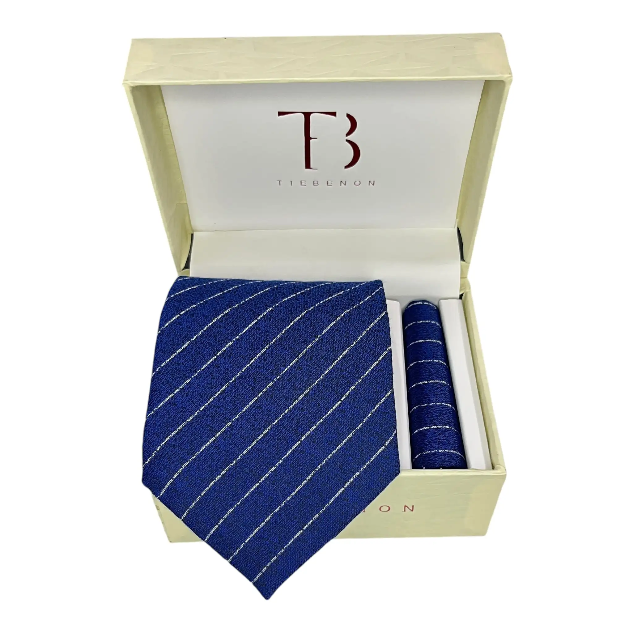 Tie Benon Elegant Men's Blue & Black Silk Pin Stripe Tie and Pocket Square Gift Combo