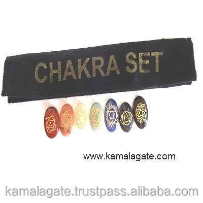 7 Chakra Engraved Oval Shaped Crystal Stone Set Semi-Precious Stone ...