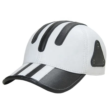 Genuine Leather Golf Hat For Men Casual Outdoor White Black Patchwork Baseball Cap Male Thin Duck Tongue Chic Trucker