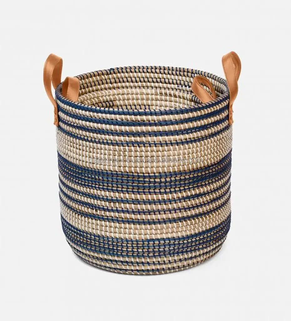 Home Seagrass Basket With Leather Handles For Home Organization From
