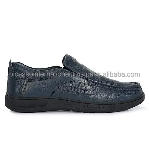 High Quality Classic Cow Hide Blue Genuine Leather Men's Dress Loafers round Style Smart Casual Party Wear Indian Supplier